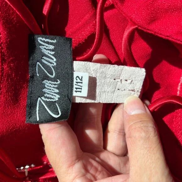 Vintage Solid  Red Sleeveless Full Length Strappy Rhinestone Formal Dress - Picture 4 of 11